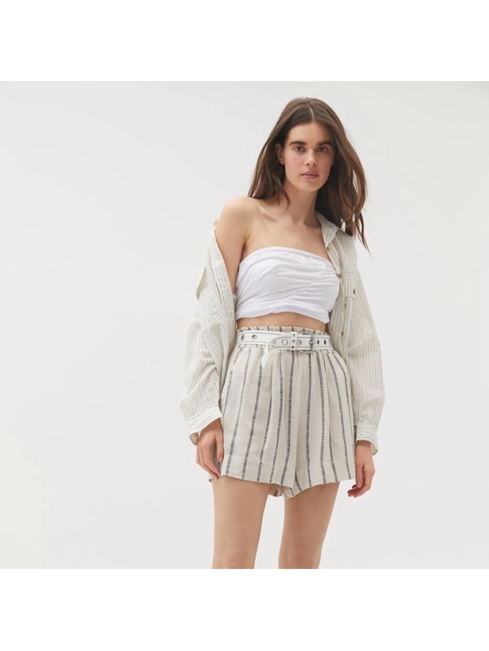Urban Outfitters linen blend striped shorts featuring an elastic waist